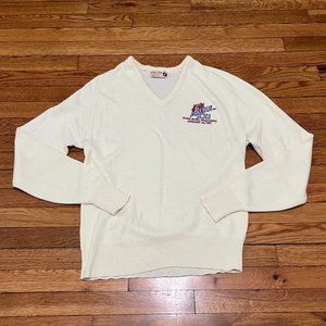 Vintage Super Bowl 21 XXI 1987 Sweater Mens Large Ivory NY Giants Denver Broncos